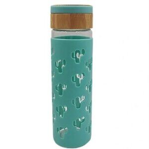 Garden Party Silicone Sleeve BPA Free Glass Water Bottle 19.6oz With Bamboo Lid